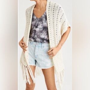 American Eagle Outfitters Ivory Crochet Oversized Boho Cardigan Size M/L
